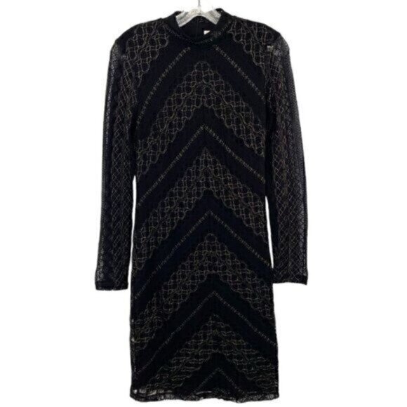 Dresses & Skirts - Black Lace Metallic Gold Vamp Bodycon Cocktail Dress Whimsigoth Witchy